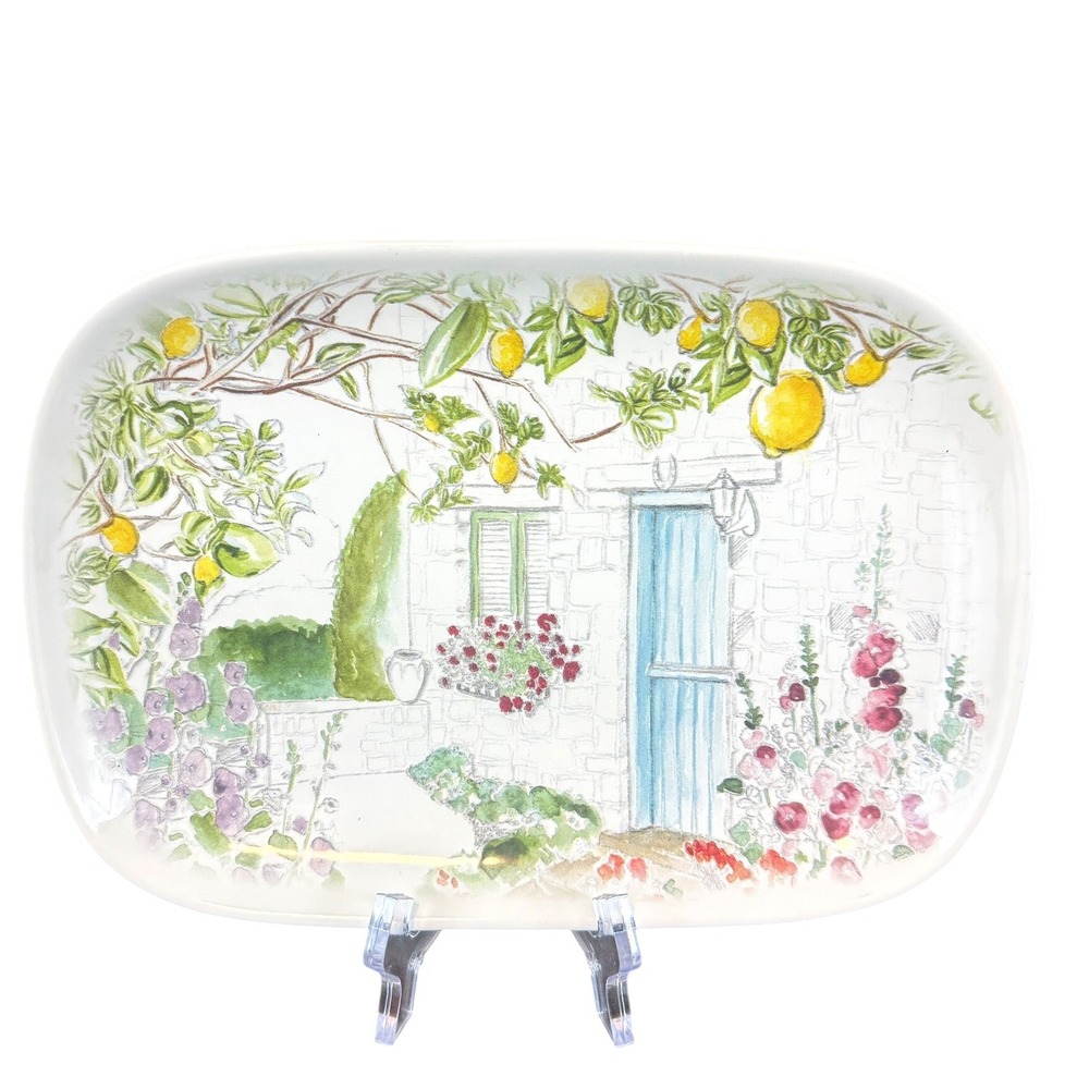 VTG Ceramisia Made in Italy 9.5" X 6 3/4" Serving Plate Garden‎ Scene Lemon Tree